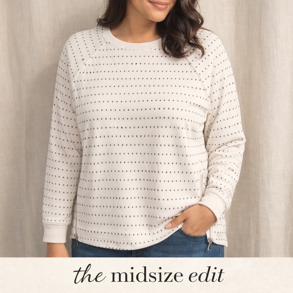 Livewell Polka Dot Side Zip Sweatshirt | Ivory Pullover | Size M